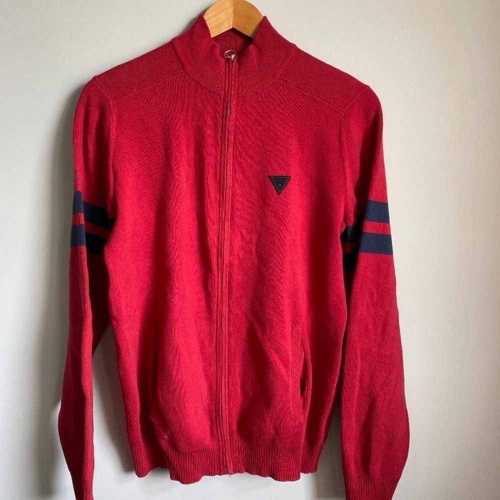 Guess Red Tag Men's Full Zip‎ Long Sleeve Sweater Jacket Burgundy Size Medium